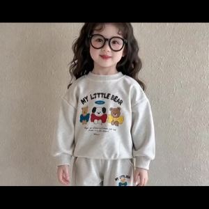 2PC Baby Girls Boys Kids Clothing 2026 New Spring and Autumn Cute Cartoon Collar Sweatshirt Tops and Pants Two-Piece Set2026