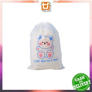 OFM-C979 Travel Pouch Serut Transparan Motif Bear Tas Serut Tempat Penyimpanan Serbaguna / Pouch