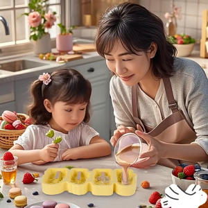 Silicone Kem khuôn mẫu 4 sâu răng hình hoa ICES khuôn kem Tủ đông ICES khuôn bánh kẹo khuôn kẹo không dính