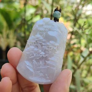 Light Lavender with red patches Natural Type A Jadeite Pendant Necklace crafted with fengshui scenery certificate included weigh 44.44 grams 60.8 * 36 * 9.8 mm (pendant104)
