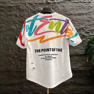 Ielgy mùa hè mới thời trang cỡ lỡn Áo phông nam lỏng cá tính áo in hình