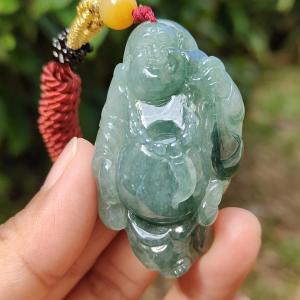 Green Natural Type A Jadeite Jade crafted with Milo Buddha as Pendant certificate weigh 24.11 grams measurement 51.2 * 31 * 10.5 mm (pendant239)