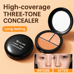 Womens High Coverage Triple Color Tone Concealer Soft Salmon Contour Full Coverage Concealer Palette Concealer