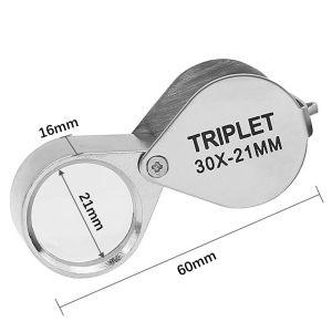 แว่นขยายส่องพระ กล้องส่องพระ สีเงิน ขนาด 30x21 mm.  ( แว่นขยาย แว่นส่องพระ แว่นส่องเพชร กล้องส่องเพชร แว่นขยายพับได้ แว่นขยายพกพา )