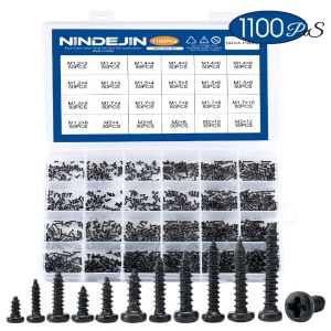 NINDEJIN 1100pcs Round Pan Head Tapping Screws Set M1.2 M1.4 M1.5 M1.7 M2 Mini Screw laptop computer screw Phillips Screw kit