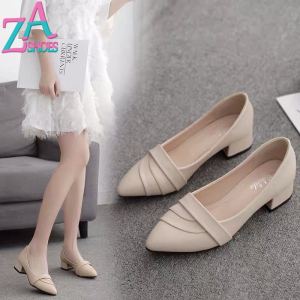 ZAZA Women Shoes Heels for Women Lady Mule Pointed Leather Shoes Chunky Heels Shoes Non-slip Comfortable Platform Shoes Casual Soft Work Shoes Kasut Perempuan 2021 New kasut tumit tinggi wanita