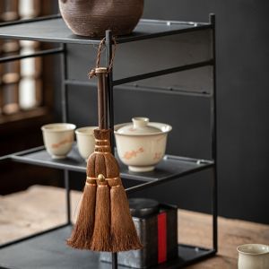 HUNIU Traditional Tea Cleaning Brush Handmade Natural Palm Hair Brush Durable Portable Tea Ware Scrubber Pot Cleaning