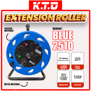 4 Gang 25 Meter Portable Extension Cable Reel Roller Plug Wire Heavy Duty Extension Cord Penyambung Wayar Sambungan
