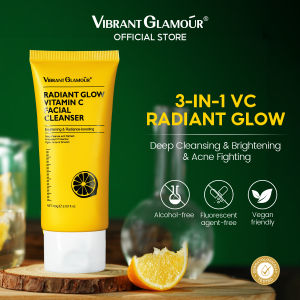 VIBRANT GLAMOUR 3-in-1 Radiant Vitamin C Facial Cleanser Deep Cleansing  Acne Fighting Brightening With Centella Amino Acids and Antioxidant Niacinamide Refined Skin 60g