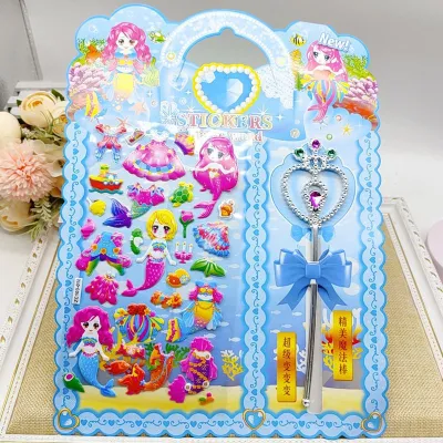 hình dán công chúa stickers nổi 3D-kèm cây gậy pháp thuật