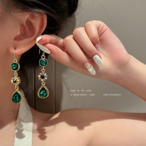 Frascati Vintage Green Color Crystal Dangle Earrings For Women Simple Geometric Zircon Inlaid Flower Hook Earrings Statement Jewelry