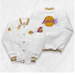 HOCKY Jaket Varsity Baseball Hitam Pria Wanita Casual Vintage Full Bordir Lakers Series