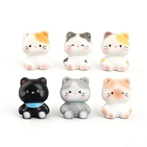 BMFUEW 6pcs Small Size Kittens Decorations Resin Cartoon Animal Cat Decorations Simple Funny Cat Ornaments Use