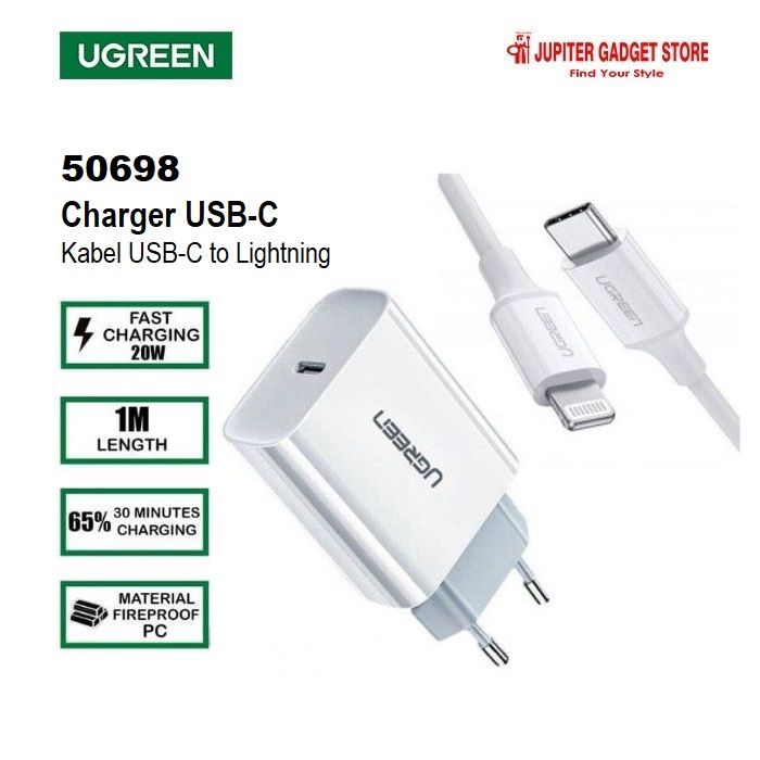 Ugreen 50698 Charger USB-C PD 20W Kabel Type-C to Lightning iPhone