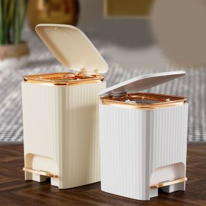 ENCOUNT Large Capacity Rubbish Bin Dustbin Press with Cover Trash Can  Stainless Steel Pedal Wastebasket Household