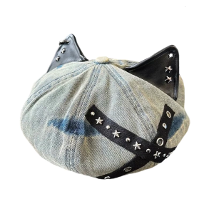 Vintage Cats Ear Beret With Metal Studs Adjustable Cotton Style Hat For Women Men Costume Party Daily Fashion
