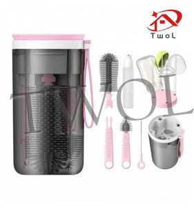 TWOL 6 in 1 Baby Bottle Brush Cleaning Set Nursing Silicone Bottle Cleaner Brush Travel Nipple Brush