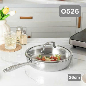 Chảo Inox 18/10 Oyatton Thành Cao Kèm Vung Kính Size 26-28cm Dùng Được Trên Mọi Bếp