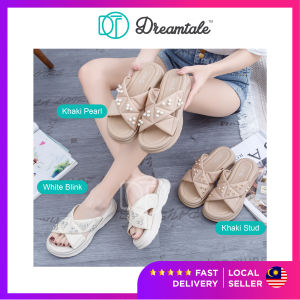 Dreamtale Selipar Perempuan Blink Blink Pearl Stud Thick Sole Slippers Thick Slippers Waterproof WSO090