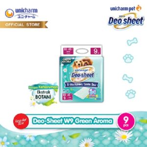 UNICHARM PET DEO SHEET WIDE W9 60 x 45 CM GREEN AROMA Pee Pad Anjing Xtra Kering Training Pee Pad Anjing Extra Kering Under Pad Anjing Anti Bocor Underpad Anjing Ukuran 60x45 Isi 9Pcs