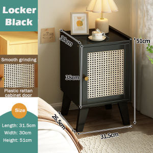 Simple Solid Wood Bedside Cabinet Light Luxury Sliding Door Type Bedside Table Drawer Storage Container Modern Practical Rattan Nightstand