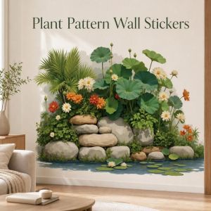 DORADO Lotus Waterfall Bamboo Pattern Home Decor Wall Decal Self-adhesive 84×54cm Plant Wall Sticker Creative PVC Greenery Mural Decal Wall Decor
