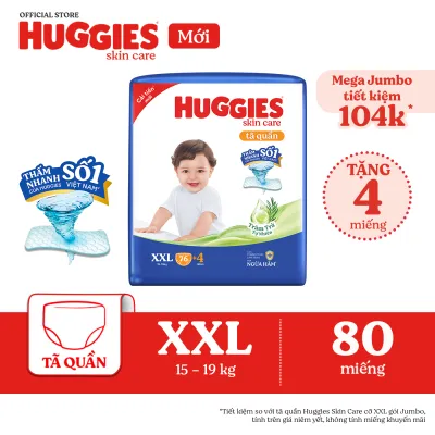 [17-24.08 GIẢM THÊM 90K] Gói Tã/bỉm quần HUGGIES SKINCARE MEGA JUMBO size XXL76+4 miếng
