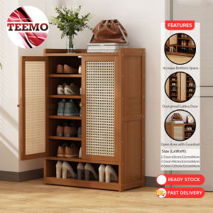TEEMO 2/3/4 Door Multilayer Bamboo Shoe Cabinet Rack Dustproof And Breathable Rak Kasut Almari Bertutup Rattan - Fulfilled by TEEMO SHOP
