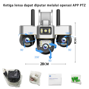 V380 Pro Kamera CCTV 3 Lensa 10X Zoom Rotasi PTZ APP 12MP Komunikasi Dua Arah Penglihatan Malam Alarm outdoor waterproof panorama 360° Warna cctv wifi sambung ke hp