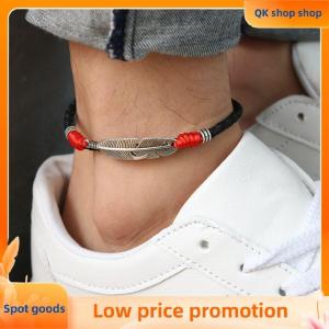 ✨QK shop✨ Boho Handmade Man Feather Leather Rope Anklets Barefoot Sandal Beach Jewelry