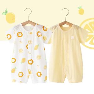 Baby Short Sleeved Boy and Gril thin Breathable Jumpsuit Baby Pure Cotton Hoodie Crawling Clothes Summer Newborn Clothes