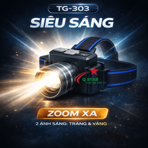 Đèn Pin Đội Đầu Siêu Sáng Zoom Xa Gần TG 303 Tích Hợp 2 Led Ánh Sáng Trắng Vàng Có Màn LCD Báo Pin Và Cổng Sạc Dự Phòng
