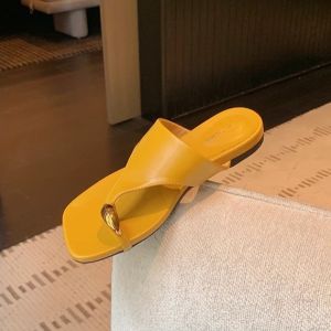 Fashionable Pullover Toe Square Toe Versatile Flat Bottom Wear Herringbone Open-toe Sandals Womens Summer New