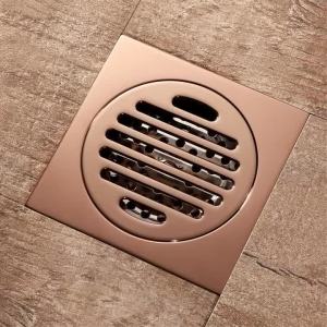 Rose Gold Bathtub Drain Stopper Bathroom Brass Floor Shower Drain Waste 10cm Floor Anti-odor Drainer Square Toilet Drainage