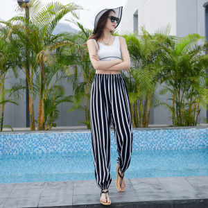 [Free Shipping] Summer Anti-Mosquito Lantern Pants For Women Cotton Silk Yoga Long Pants Loose Casual Cuffed Floral Pants Beach Pants