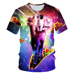 Funny Creation Cat T-shirt Mens Clothing O-neck Short Sleeve T Shirts 3D Printed Art Pattern Harajuku Street Oversized Tees Top