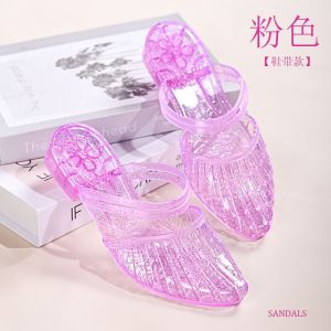 Free Shipping Stylish WomenS Sandals New Summer Collection Versatile For Outdoor Wear Odor-Resistant Non-Slip With A Chunky Heel Pointed Toe And Crystal Embellishments Made Of Plastic