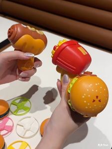 2 In 1 Gyro Flying Disc Soaring Propeller Novel Design Rotating Gyro Launcher Burger Fries Shape Luminous Children Play