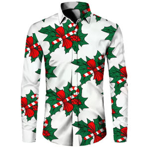 New Year Gift 2026 Mens Long Sleeve Shirt Christmas Christmas Theme 3D Printed Shirt Large Size Mens Casual Party Shirt XS-6XL