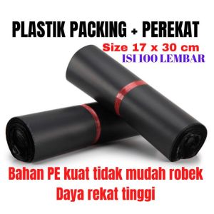 Plastik Polymailer Plastik Packing 17 x 30 Hitam Online Olshop  Isi 100 pcs Perekat Lem Bahan PE