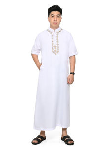 jubah gamis pria bordir putih lengan pendek