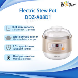 【Local Stock】Bear Electric Stew Pot DDZ-A08D1 0.8L Water-isolated Multi-stew Slow Cooker Ceramic Pot Soup Casserole Porridge Pot Microcomputer Intelligent Control Baby Food Supplement Pot