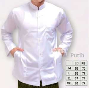 Koko Haibah Putih Polos Lengan Panjang Saku Samping Baju Koko Habaib Putih Murah Koko Habibi Baju taqwa