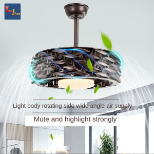 YJ Spot Leafless Fan Lamp Living Room Bedroom Creative Hidden Fan Lamp Fan Chandelier Chandelier Lamp Electric Fan Ceiling Fan Lamp Frequency Conversion 110V Applicable English Version
