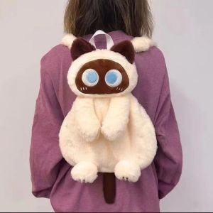 40cm Cute Big Eyes Siamese Cat Plush Toys Women Bag Anime Cartoon Cute Shoulder Backpacks Girls Christmas Birthday Gifts