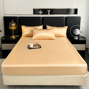 Dansunreve 3in1 single set Ice Silk Bedsheet Cooling Washed Satin Sheets Bed Sheet Pillowcase Fully Garterized Fitted Sheet Single Queen King