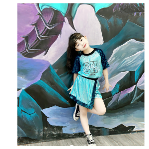 Set Bộ Đồ Tập Nhảy Nhũ Kim Sa Sequin Màu Xanh Hoàng Gia Hàng QCCC FANEKIDS Cho Bé Gái Đồng Phục Biểu Diễn Bé