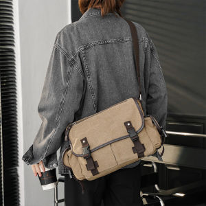 Men Canvas Messenger Bag Breathable Waterproof Satchel Shoulder Crossbody Sling Bags Large Capacity Retro Outdoor Leisure Sports
