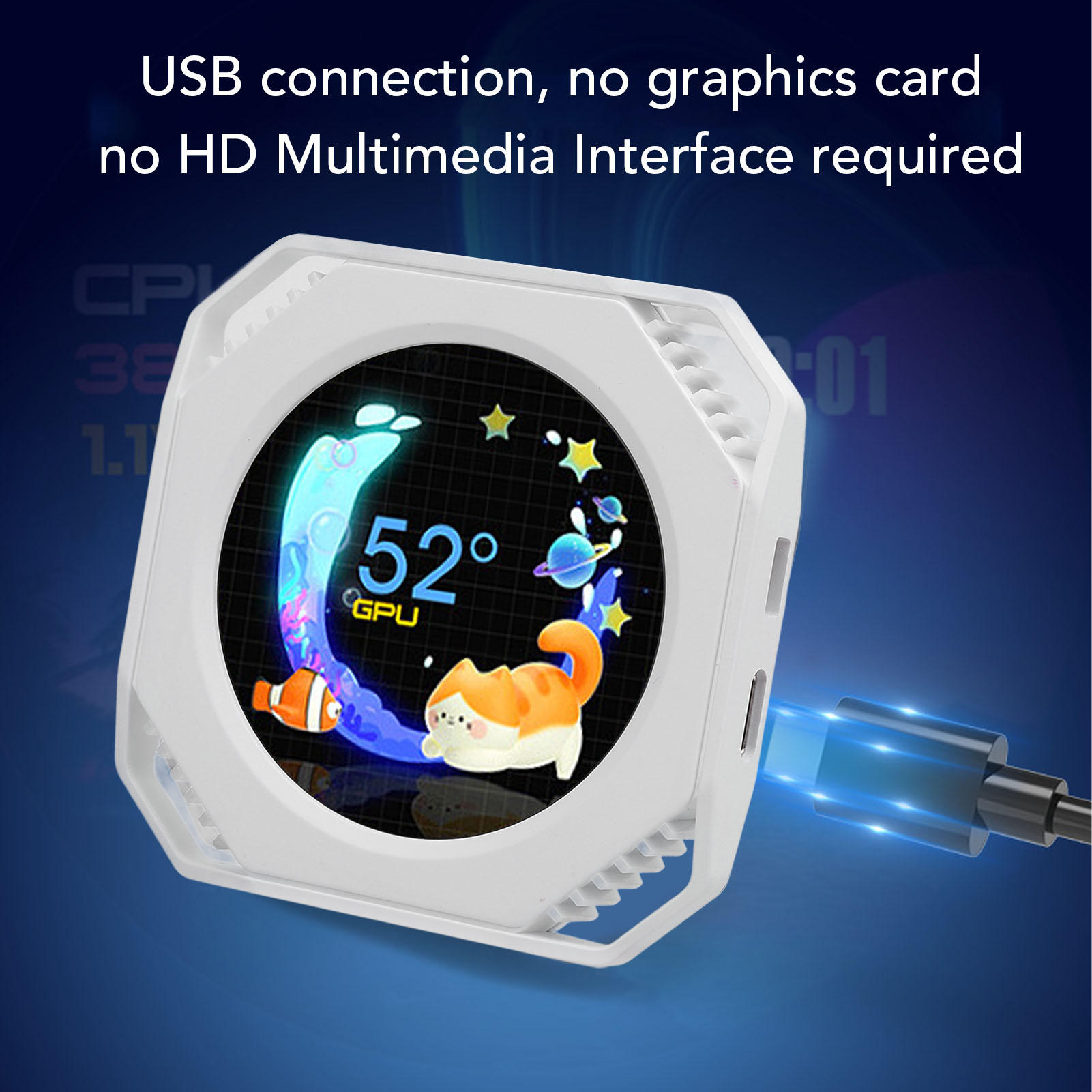 CPU Cooler Lcd Display RGB 2.1 Inch Computer Temperature Display for Gaming