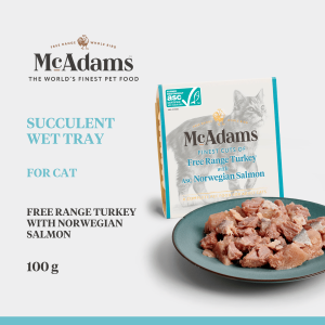 McAdams Cat Succulent Wet Trays Free Range Turkey with Norwegian Salmon 100 g อาหารเปียกสำหรับแมว สูตรไก่งวงฟรีเร้นจ์ กับ นอร์วีเจียนแซลมอน
